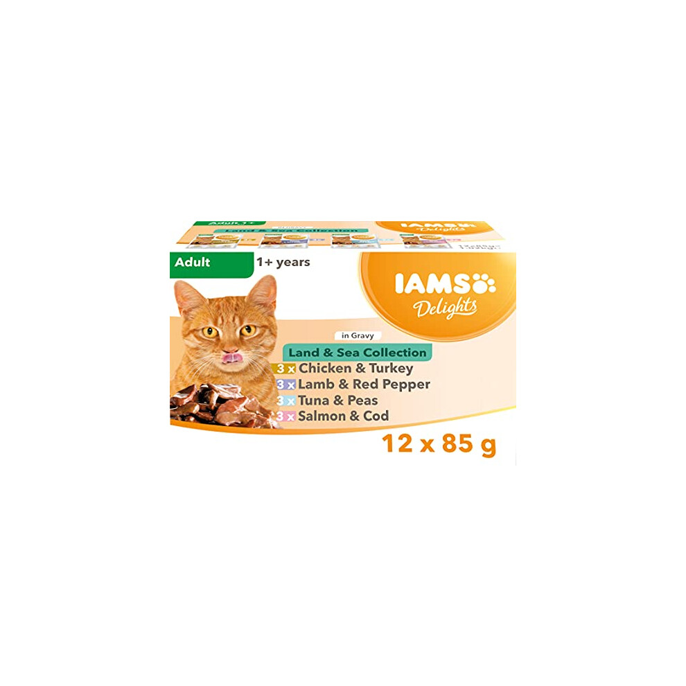 Iams Delights Wet Food Land And Sea Collection With Meat And Fish In Gravy, 12 X 85G
