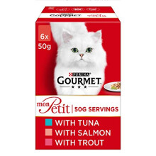 Gourmet Adult Wet Cat Food Pouch Tuna/Salmon/Trout Pouch, 6 x 50g - Pack of 8