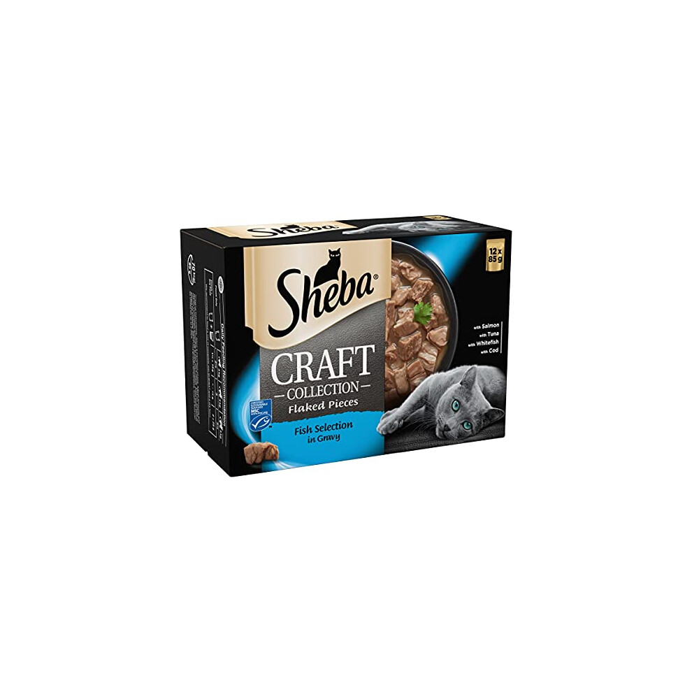 Sheba Craft Cat Pouches Fish Selection in Gravy, 85 g (4 Packs of 12= 48 Pouches)