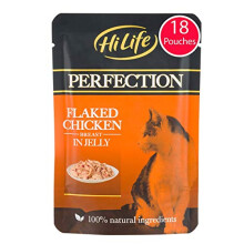 HiLife PERFECTION - Wet Cat Food - Flaked Chicken Breast in Jelly, Natural Ingredients Grain Free, 18 Pouches x 70g