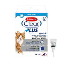 Bob Martin Clear Plus | Spot On Flea Treatment for Cats & Ferrets | Instantly Kills Fleas, Ticks, Lice & Flea Eggs (3 Pipettes)