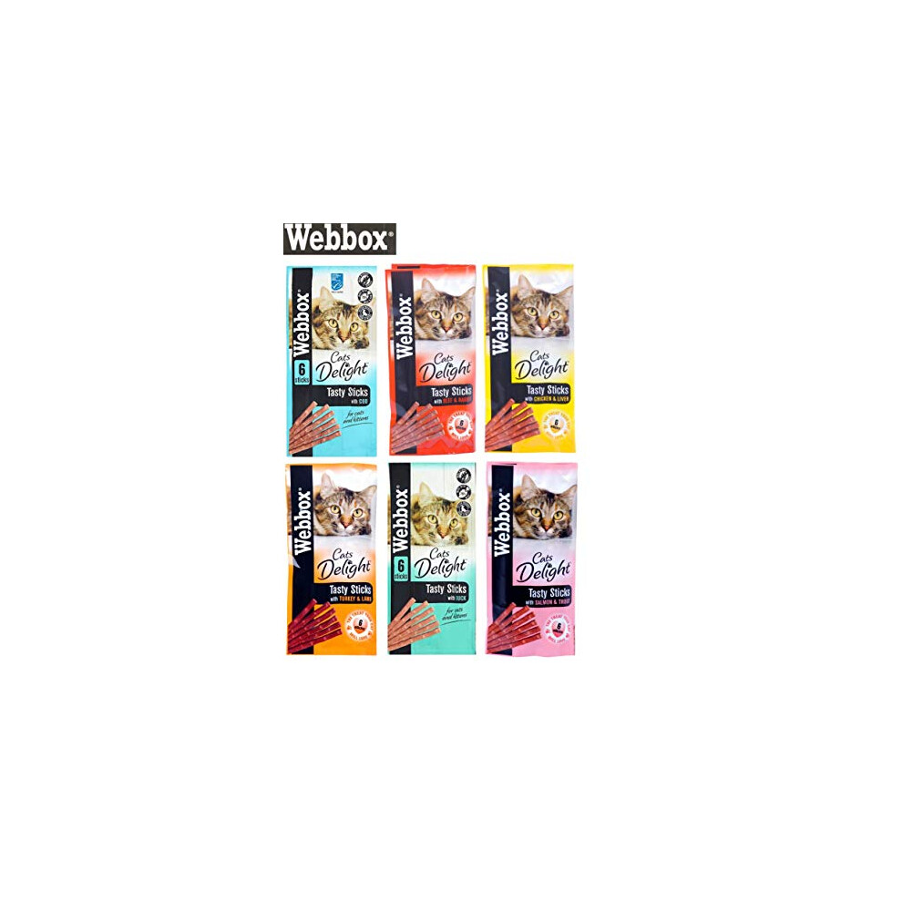 Webbox *NEW* 6 PACK MIXED CAT STICKS CAT KITTEN MEATY STICK TREAT COD DUCK BEEF CHICKEN TURKEY SALMON