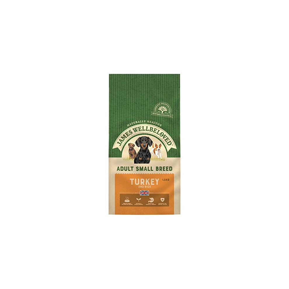 James Wellbeloved Complete Dry Adult Small Breed Dog Food Turkey and Rice, 1.5 kg