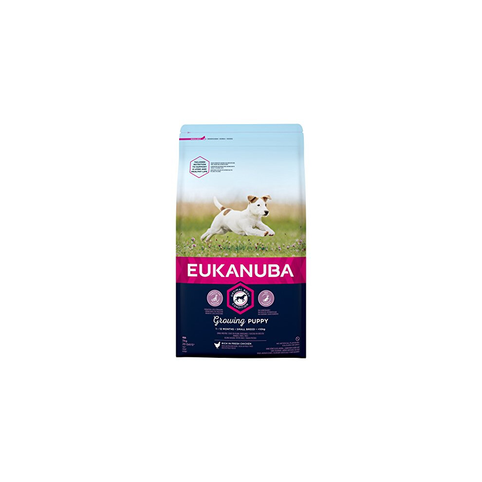 Eukanuba Puppy Dog Food for Small Dogs Rich in Fresh Chicken for the Optimal Body Condition of Your Dog, 3 kg