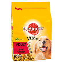 Pedigree Dry Dog Food for Adult Dogs 1+ with Beef and Vegetable, 3 Bags (3 x 2.6 kg)