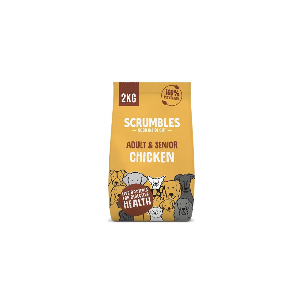 Scrumbles Natural Dry Dog Food, Gluten Free Recipe With Fresh Chicken, For Adults And Senior Breeds, 2 kg Bag