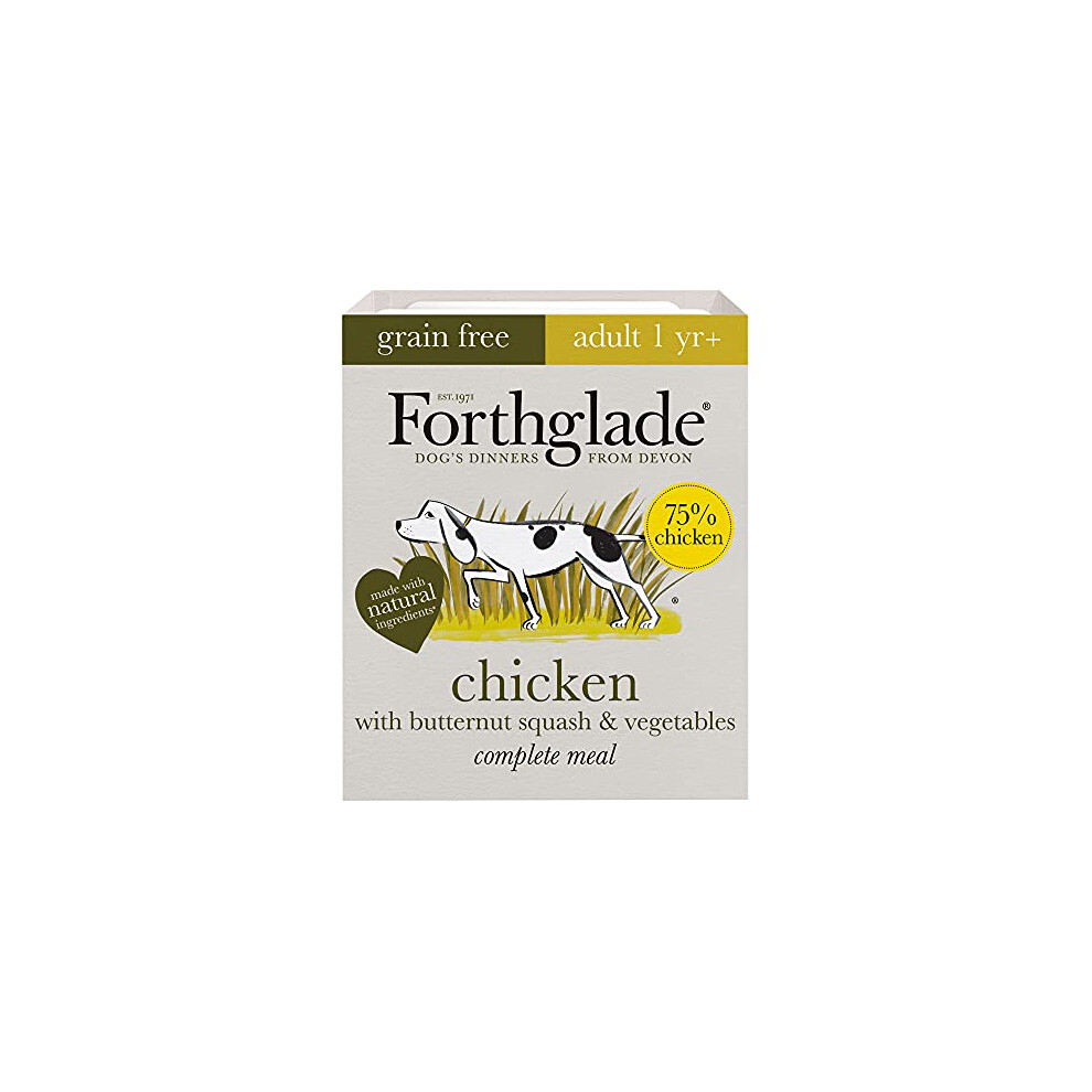 Forthglade Complete Natural Wet Dog Food - Grain Free Chicken (18 x 395g) Trays - Adult Dog Food 1 Year+