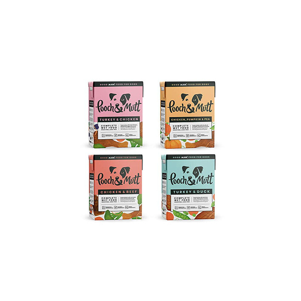 Pooch & Mutt - Wet Dog Food (Grain Free), Complete & Fresh, Mixed Flavours, 12x375g