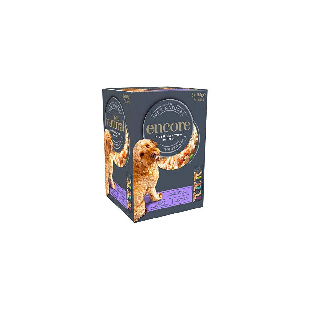 Encore Natural Wet Dog Food Pouches Chicken Selection in Jelly, 5x100g Pouch