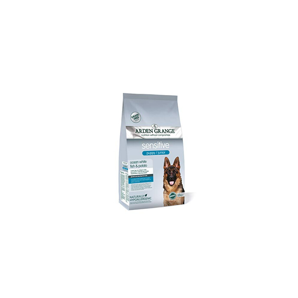 Arden Grange Sensitive Puppy/Junior Dry Dog Food Grain Free Ocean White Fish and Potato, 12 kg