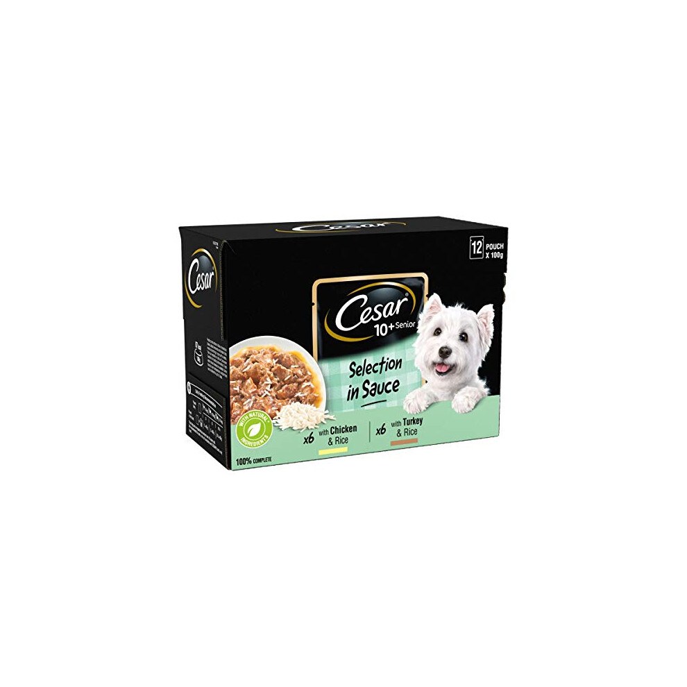 Cesar Senior 10+ Mixed Selection Deliciously Fresh Senior Wet Dog Pouches Mixed in Sauce, 48 x 100 g