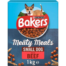 Bakers Meaty Meals Adult Small Dry Dog Food Beef 1kg (Pack of 4)