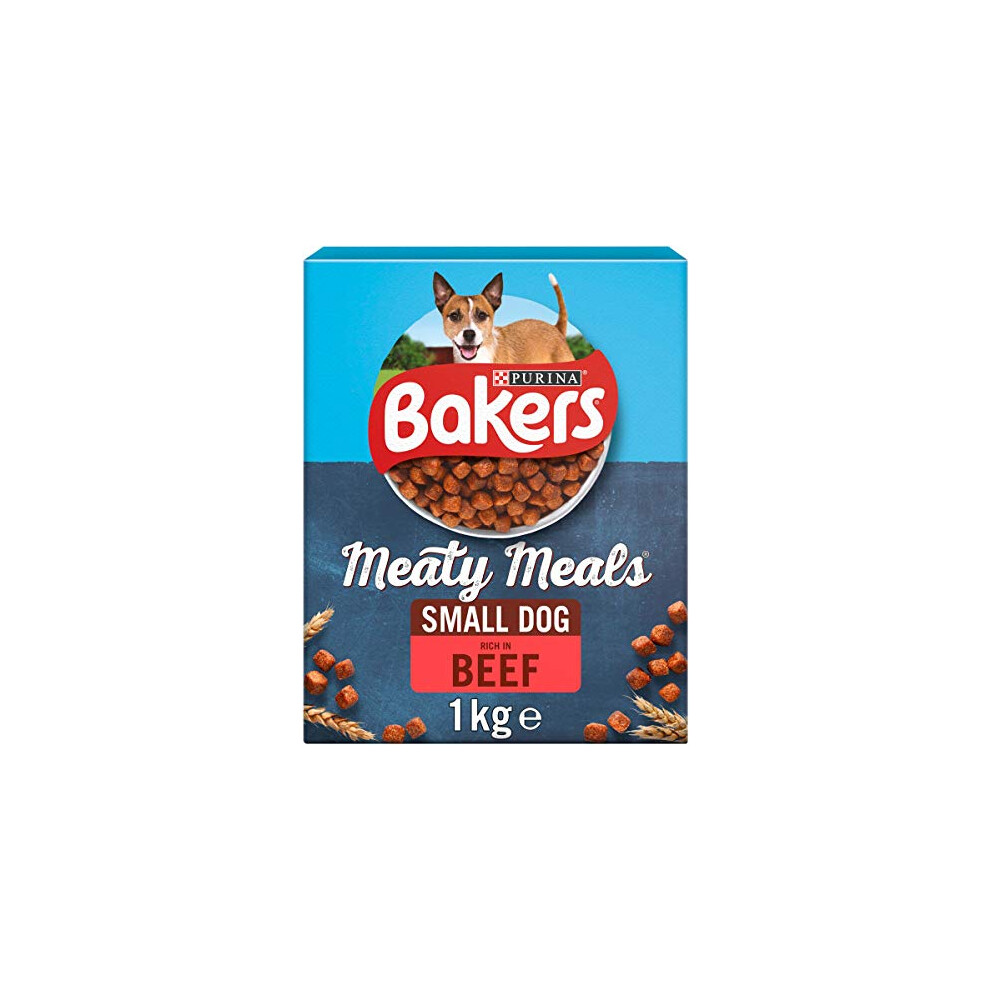 Bakers Meaty Meals Adult Small Dry Dog Food Beef 1kg (Pack of 4)