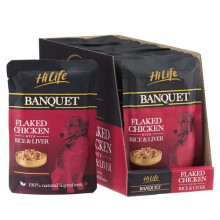 HiLife Banquet - Wet Dog Food - Flaked Chicken Breast, Rice, Liver - 100% Natural Ingredients, 15 Pouches x 100g