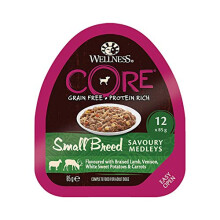 Wellness CORE Small Breed Savoury Medleys Dog Food Wet Grain Free, with Lamb, Venison, White Sweet Potatoes and Carrots, 12 x 85 g Trays