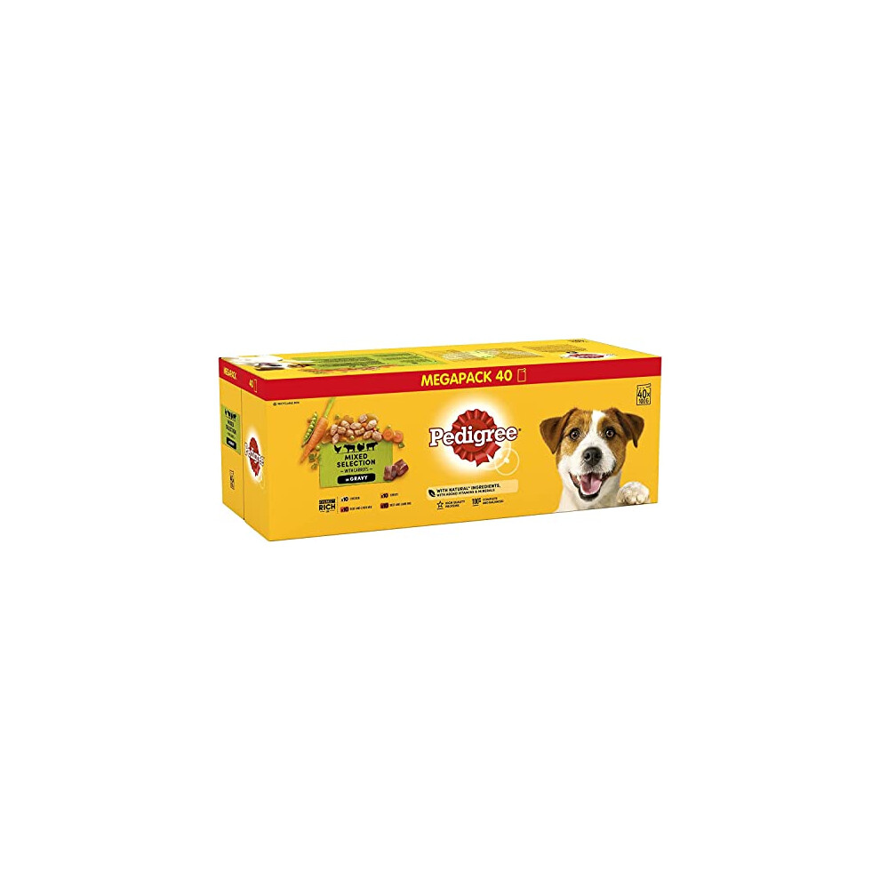 Pedigree Adult Wet Dog Food Pouches Mixed Selection in Gravy 40 x 100 g Mega Pack