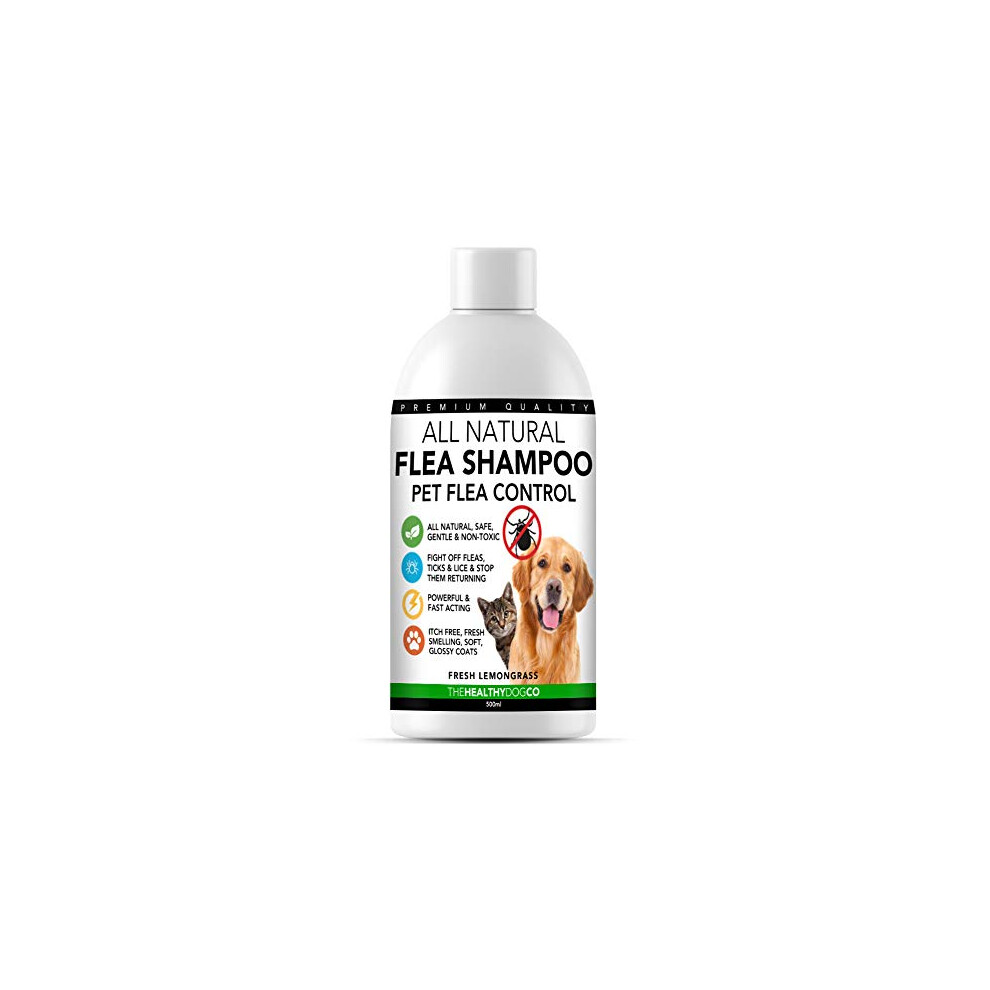 All Natural Flea Shampoo for Dogs & Cats - The Healthy Dog Co - Tick & Lice Shampoo - Pet Shampoo Flea - Lemongrass - 500ml