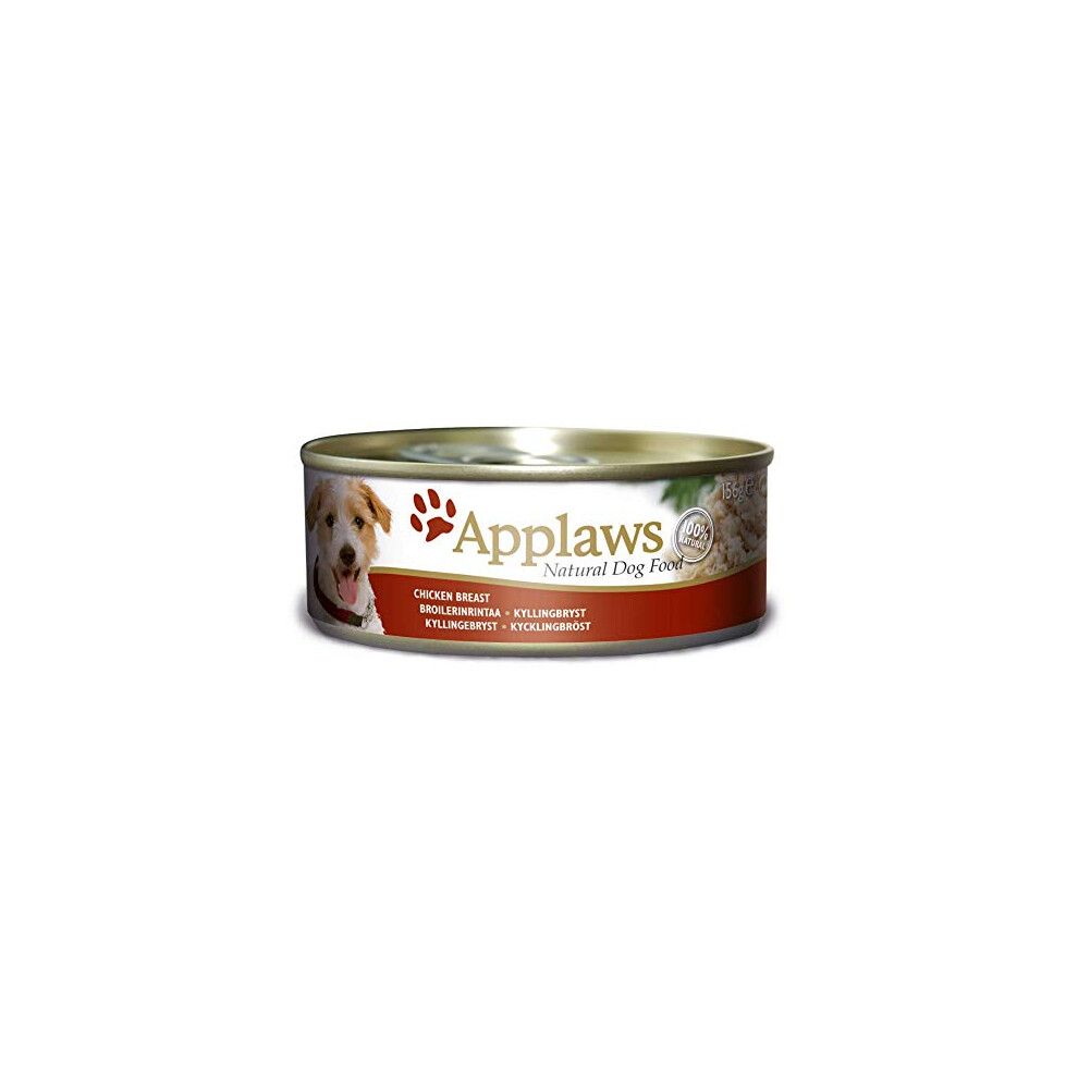 Applaws 100 Percent Natural Wet Dog Food, Chicken Breast In Broth 156 G Tin (Pack Of 12)