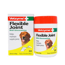 Vetzyme | Flexible Joint Tablets with Glucosamine for Dogs, Promotes Supple and Mobile Joints | Tasty Chicken Treats with Fish Oil (30 Tablets)