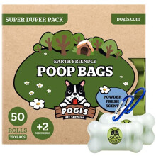 Pogi's Poop Bags - 50 Rolls (750 Dog Poo Bags) +2 Dispensers - Scented, Leak-Proof, Biodegradable Poo Bags for Dogs
