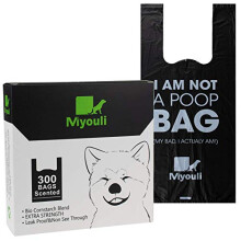 Miyouli 300 Counts Extra Thick Black Biodegradable Pet Poop Waste Bags With Handles for Dogs, Ocean Wind-Scented