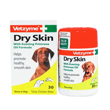 Vetzyme | Dry Skin Tablets for Dogs, Promotes Healthy & Smooth Skin | Tasty Chicken Treats with Evening Primrose Oil (30 Tablets)
