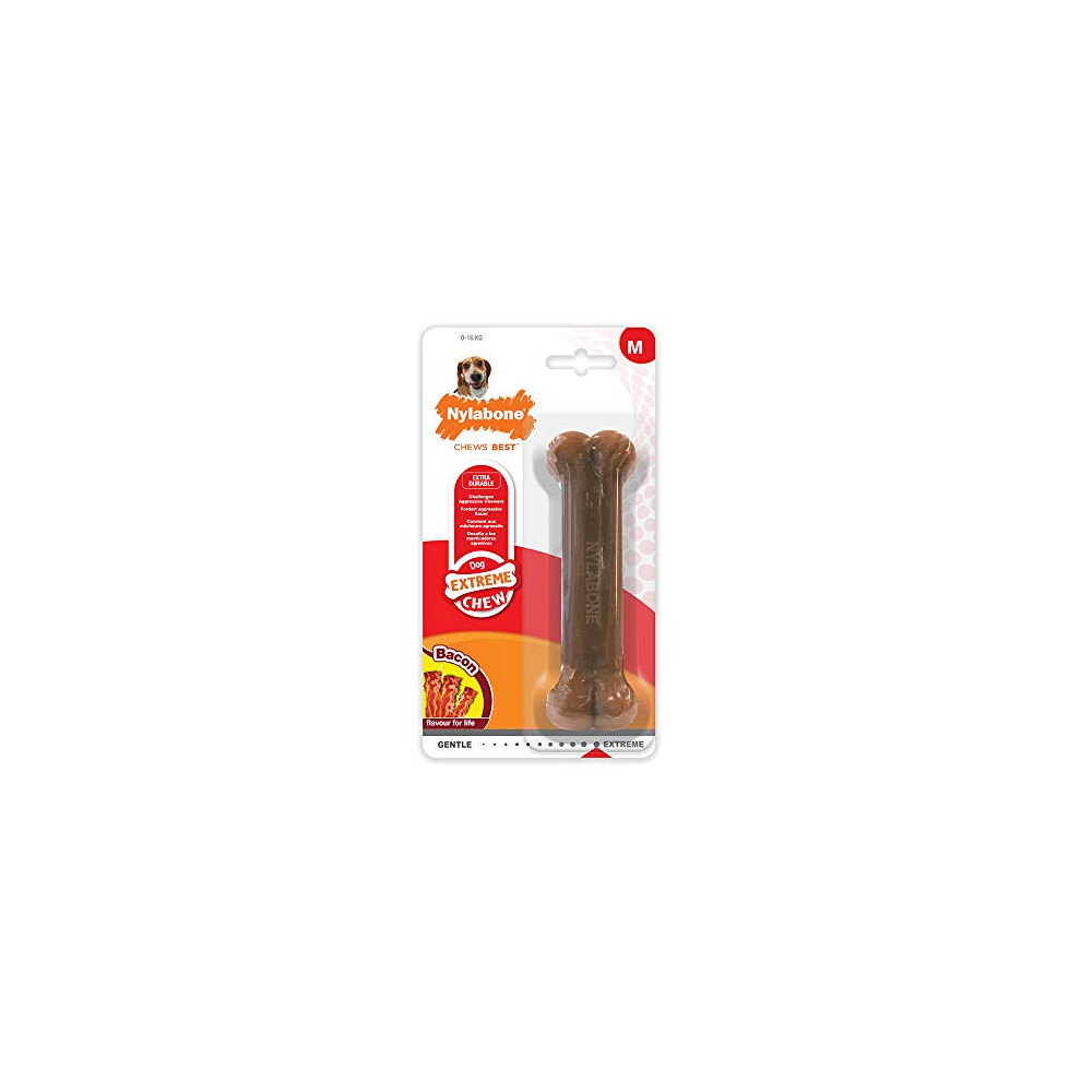 Nylabone Dura Chew Extreme Tough Dog Chew Toy Bone, Bacon Flavour, M, For Dogs Up To 16 Kg