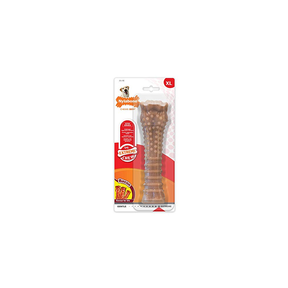 Nylabone Dura Chew Extreme Tough Dog Chew Toy Bone, Bacon Flavour, Xl, For Dogs Over 23 Kg