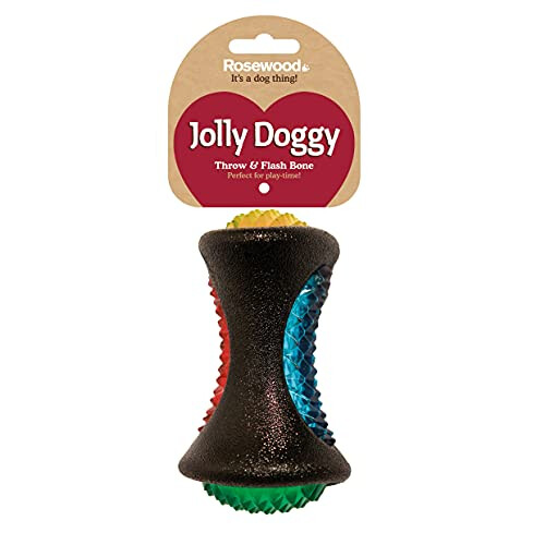 Rosewood Jolly Doggy Throw and Flash Rubber Bone Dog Toy, 13 cm on