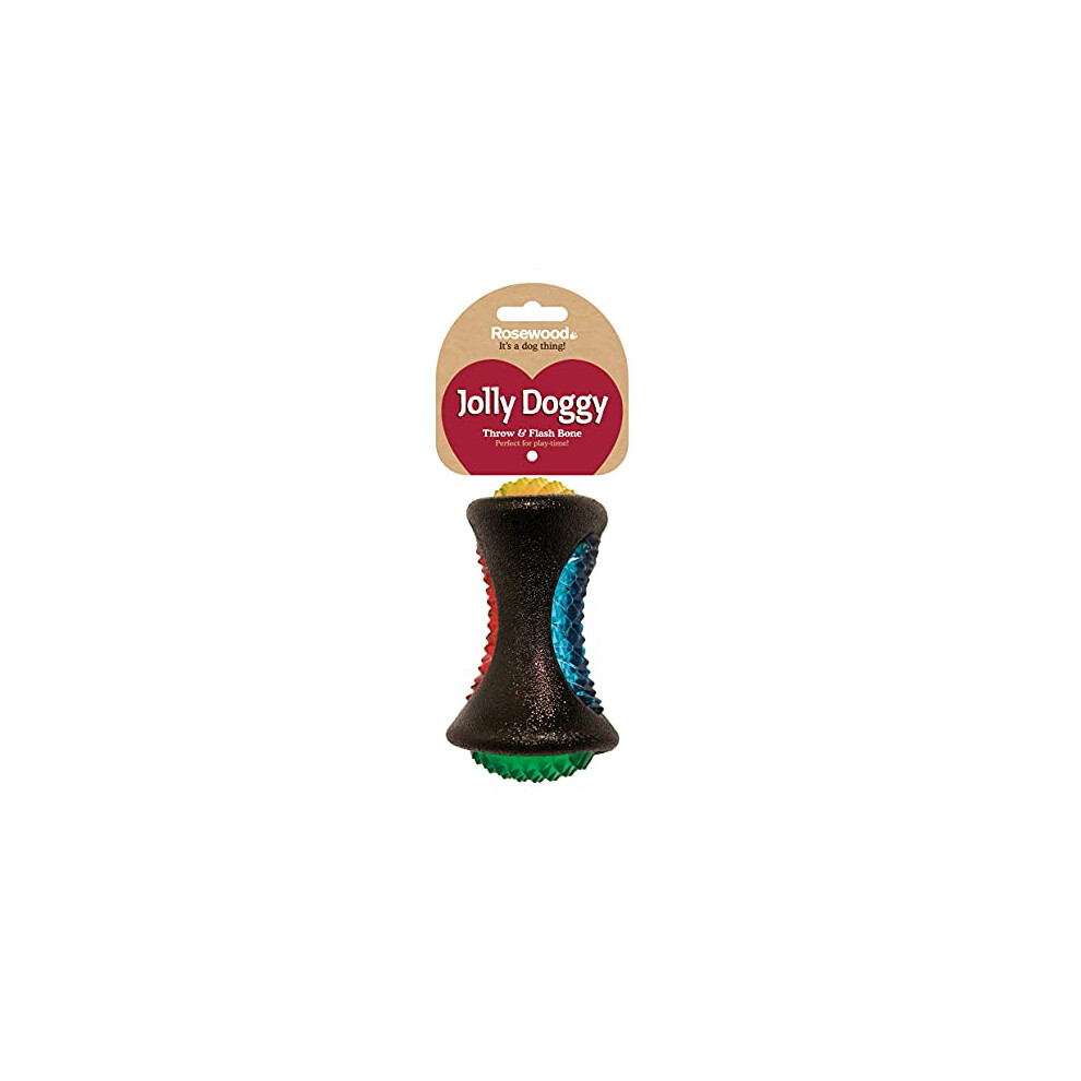 Rosewood Jolly Doggy Throw And Flash Rubber Bone Dog Toy, 13 Cm