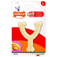 Nylabone Dura Chew Extreme Tough Dog Chew Toy Bone, Chicken Flavour Wishbone, S, for Dogs Up to 11 kg