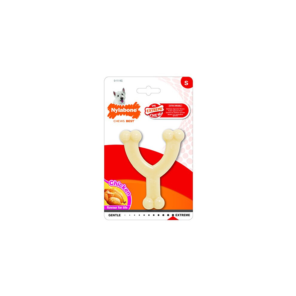 Nylabone Dura Chew Extreme Tough Dog Chew Toy Bone, Chicken Flavour Wishbone, S, For Dogs Up To 11 Kg
