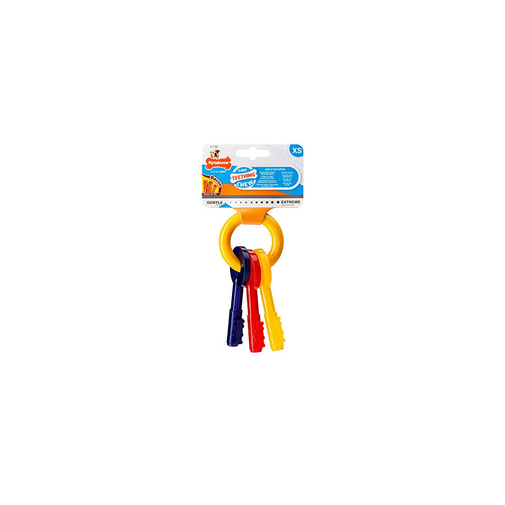 Nylabone Gentle Puppy Dog Teething Chew Toy Keys, Bacon Flavour, Extra Small, for Puppies Up to 7 kg