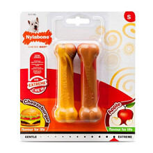 Nylabone Extreme Tough Dog Chew Toy Bones, Cheeseburger & Apple Flavour, 2-piece, Small, For Dogs Up To 11 kg