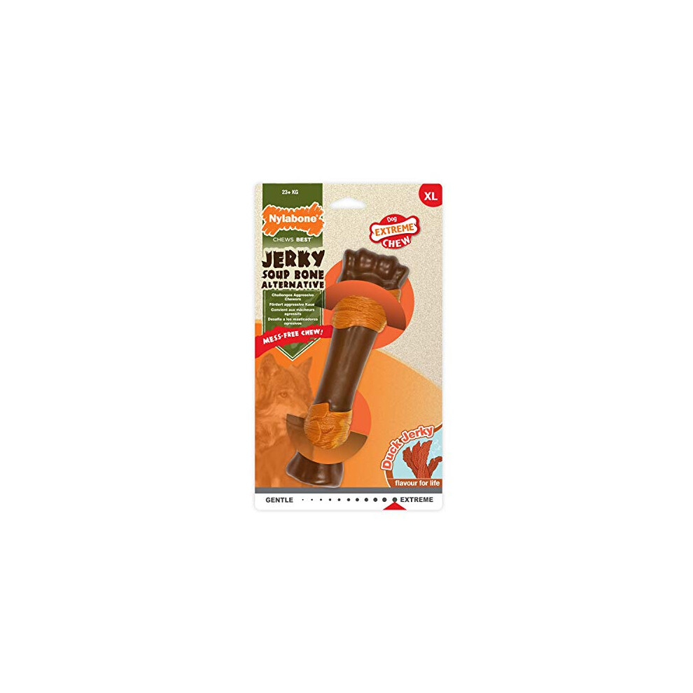 Nylabone Extreme Tough Dog Chew Toy, Souper Bone, Duck Jerky Flavour, Mess-Free, X-Large, For Dogs Over 23Kg - XL