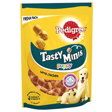 Pedigree Tasty Minis Puppy Training Treats - Soft Chicken Chewy Cubes, 8x125g Bag