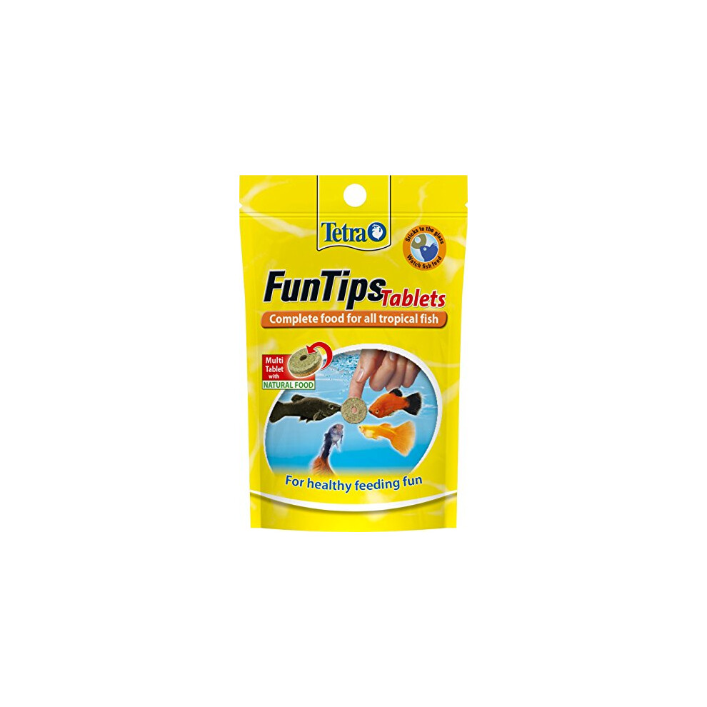 Tetra FunTips Tablets Fish Food, Complete Fish Food for All Tropical Fish for Healthy Feeding Fun, 20 Tablets