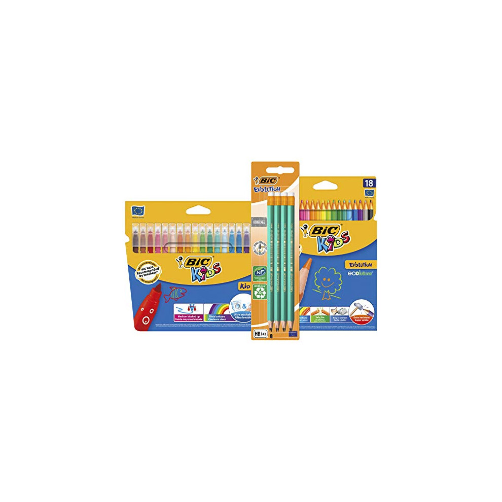 BIC Evolution Original with Eraser Graphite Pencils, BIC Kids Kid Couleur Felt Pens, BIC Kids Evolution ECOlutions Colouring Pencils - Lot of 1