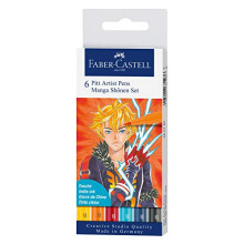 Faber-Castell 167157 Pitt Artist Pen Manga ShÃÂnen with Brush Tip in Various Ink Colours Pack of 6