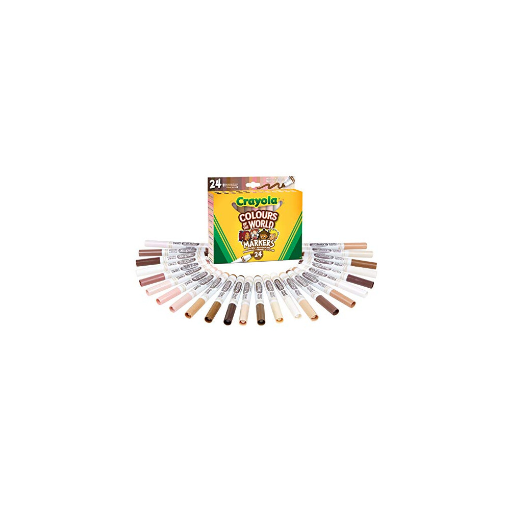 CRAYOLA 58-7804 Washable Maxi Tip Markers, Pack of 24, Assorted Represent The Skin Colour of People Around The World, No Color, 24 Count (Pack of 1)