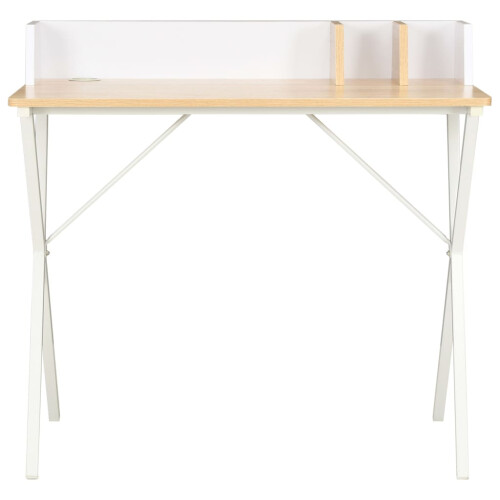 VidaXL vidaXL Computer Desk X-Shape Cross Legs White and Oak PC Table Corner Desk 1