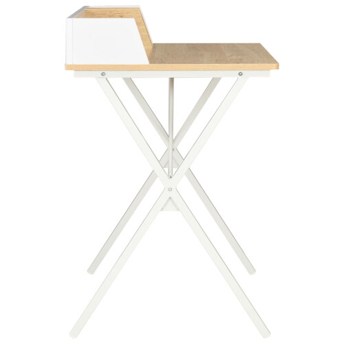 VidaXL vidaXL Computer Desk X-Shape Cross Legs White and Oak PC Table Corner Desk 2