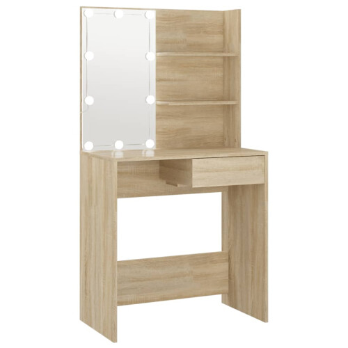VidaXL (Sonoma oak) vidaXL Dressing Table with LED Vanity Table Makeup Vanity Desk Cosmetic Table 1