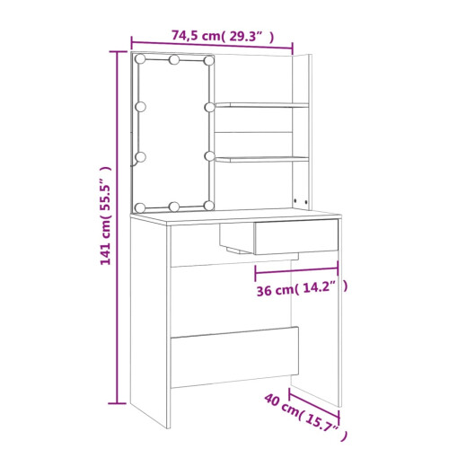 VidaXL (Sonoma oak) vidaXL Dressing Table with LED Vanity Table Makeup Vanity Desk Cosmetic Table 2