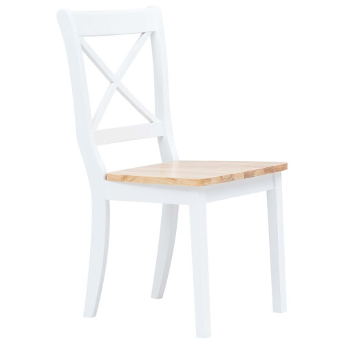 VidaXL vidaXL 4x Solid Rubber Wood Dining Chairs White and Light Wood Kitchen Seating 1