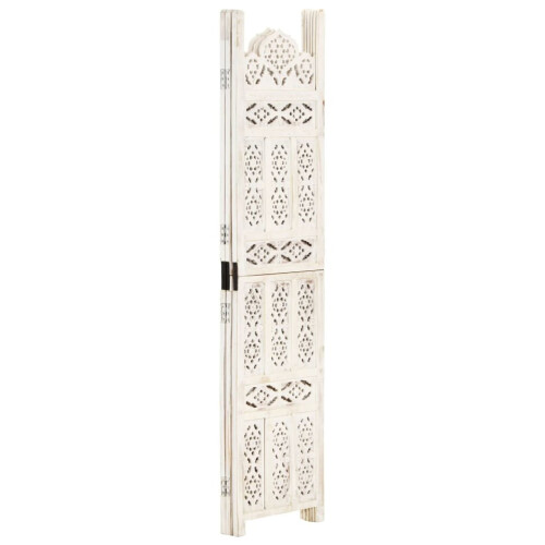 VidaXL vidaXL Solid Mango Wood Hand carved 3-Panel Room Divider White 120cm Screen 1