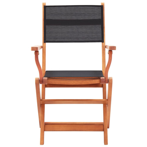 vidaXL 2x Solid Eucalyptus Wood Folding Garden Chairs Black Textilene Seating 2