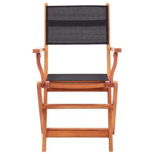 vidaXL 4x Solid Eucalyptus Wood Folding Garden Chairs Black Textilene Seating 2