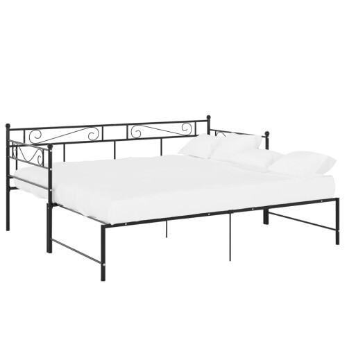 VidaXL vidaXL Pull-out Sofa Bed Frame Black Metal Sleepover Occasional Guest Resting 2