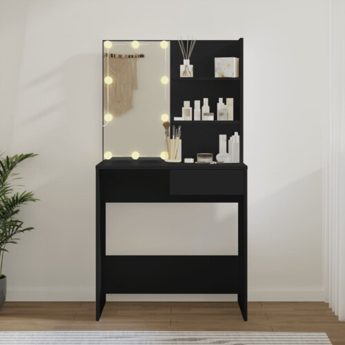 VidaXL vidaXL Dressing Table Makeup Desk with LED Vanity Table Makeup Table Black 2